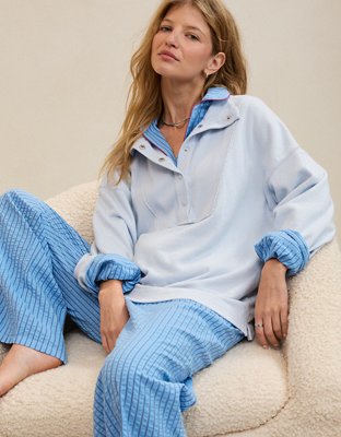 Aerie Quarter Snap Sweatshirt - Misty Sky