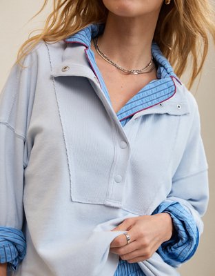 Aerie Quarter Snap Sweatshirt - Misty Sky