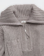 Aerie So Nostalgic Quarter Zip Sweater - Heathered Taupe