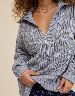 Aerie So Nostalgic Quarter Zip Sweater - Radiance