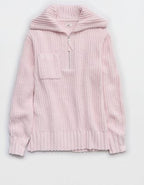 Aerie So Nostalgic Quarter Zip Sweater - Pink Petal
