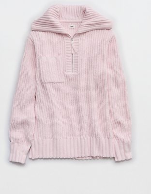 Aerie So Nostalgic Quarter Zip Sweater - Pink Petal