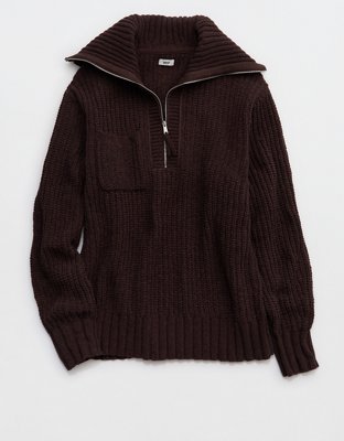 Aerie So Nostalgic Quarter Zip Sweater - Deep Earth
