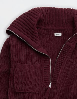 Aerie So Nostalgic Quarter Zip Sweater - Royal Berry