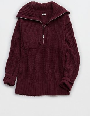Aerie So Nostalgic Quarter Zip Sweater - Royal Berry