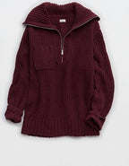 Aerie So Nostalgic Quarter Zip Sweater - Royal Berry
