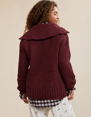 Aerie So Nostalgic Quarter Zip Sweater - Royal Berry