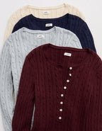 Aerie Cotton Cable Henley Sweater - Medium Heather Gray