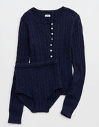 Aerie Cotton Cable Henley Sweater - Navy