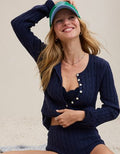 Aerie Cotton Cable Henley Sweater - Navy