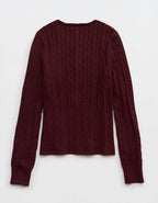 Aerie Cotton Cable Henley Sweater - Royal Berry