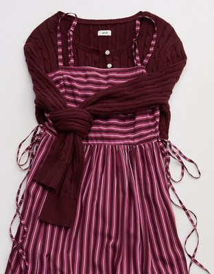 Aerie Cotton Cable Henley Sweater - Royal Berry