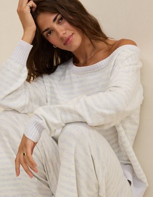 Aerie Sunday Soft Off-The-Shoulder Sweater - Light Heather Gray