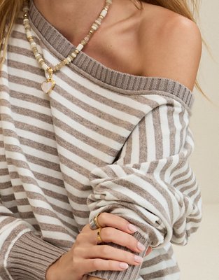Aerie Sunday Soft Off-The-Shoulder Sweater - Heathered Taupe