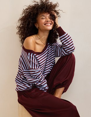 Aerie Sunday Soft Off-The-Shoulder Sweater - Royal Berry