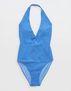 Aerie Gingham Halter Full Coverage One Piece Swimsuit - Island Water