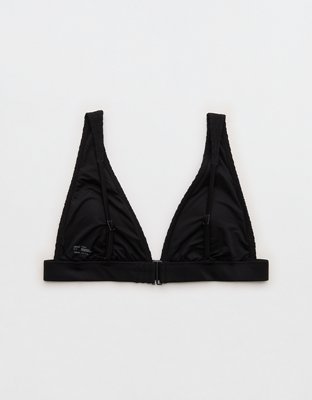 Aerie Banded Plunge Smocked Bikini Top - True Black