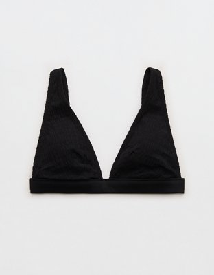Aerie Banded Plunge Smocked Bikini Top - True Black