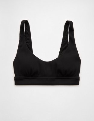 Aerie Banded Wide Strap Scoop Ribbed Bikini Top - True Black