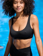 Aerie Banded Wide Strap Scoop Ribbed Bikini Top - True Black