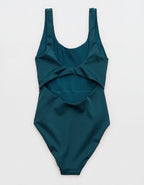 Left On Friday Double Scoop One Piece Suit - Aqua Turquoise