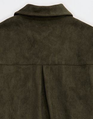 Aerie Faux Suede Bomber Jacket - Festive Olive