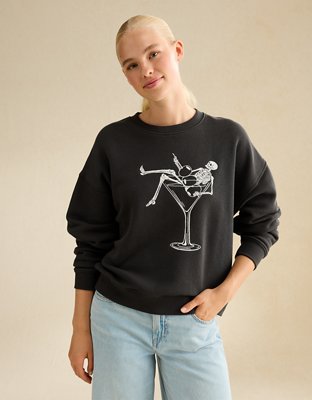 AE Skeleton Graphic Sweatshirt - Washed Black