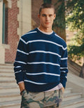 AE Striped Crew Neck Sweater - Navy