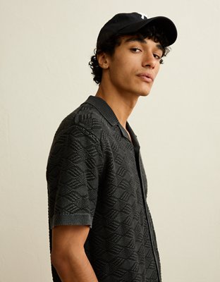 AE Garment-Washed Sweater Polo - Dark Shadow
