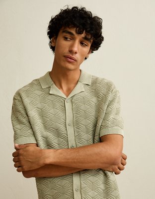 AE Garment-Washed Sweater Polo - Olive