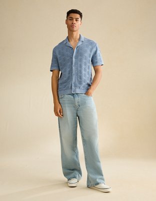 AE Garment-Washed Sweater Polo - Light Blue