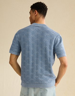 AE Garment-Washed Sweater Polo - Light Blue