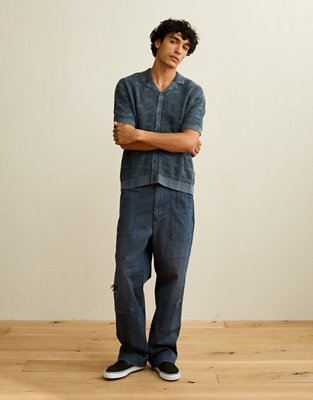 AE Garment-Washed Sweater Polo - Navy