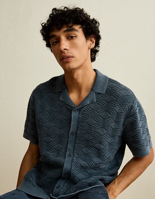 AE Garment-Washed Sweater Polo - Navy