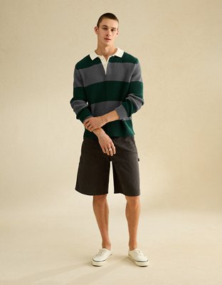 AE Shaker Stitch Rugby Sweater Polo - Green