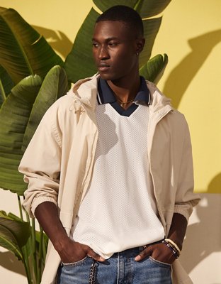AE Boxy Mesh Polo Shirt - White