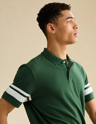 AE Standard Fit Applique Stripe Pique Polo Shirt - Green