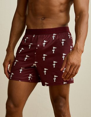 AEO Men's Snoopy Ultra Soft Pocket Boxer Short - Burgundy Ivy