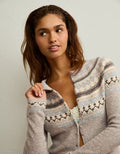 AE Whoa So Soft Shrunken Fairisle Cardigan Sweater - Brown