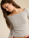 AE Fitted Off-the-Shoulder Cable Knit Sweater - Heather Frost