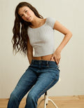 AE Fitted Off-the-Shoulder Pointelle Tee - Heather Frost