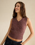 AE Cropped Cable Knit Sweater Vest - Burgundy