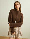 AE Button Up Mock Neck Cardigan Sweater - Brown