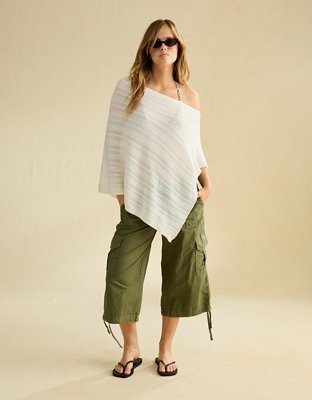 AE Ribbed Sweater Poncho - Cream