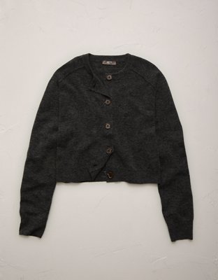 AE77 Cashmere-Blend Button-Up Cardigan Sweater - Black