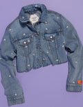 AE x Bubble Embroidered Cropped Denim Jacket - Multi