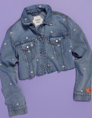 AE x Bubble Embroidered Cropped Denim Jacket - Multi