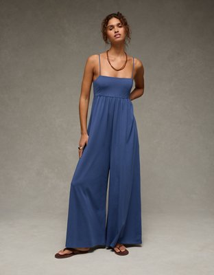 AE Empire Waist Wide-Leg Jumpsuit - Deep Sea Blue
