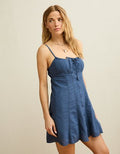 AE Button-Up Lace Insert Mini Dress - Deep Sea Blue