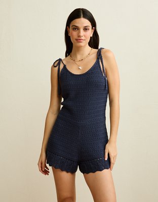 AE Tie-Strap Sweater Romper - Navy